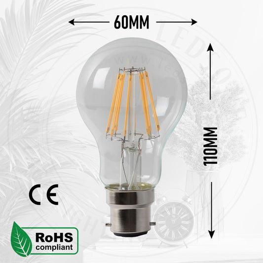 A60 B22 8W Dimmable Light Bulb Vintage Filament Classic LED~4074