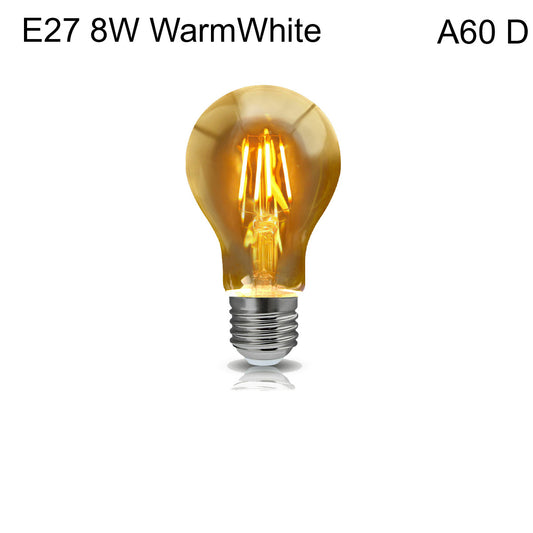 A60 E27 8W Edison Style LED filament Amber Warm white screw Packs bulbs 2700K Light Bulbs~4094