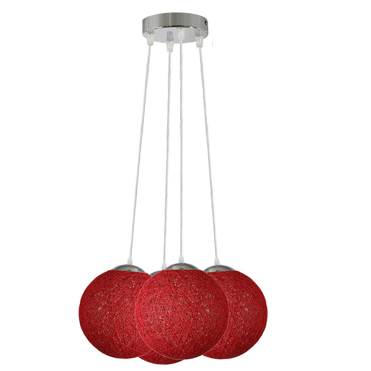 Pendant Lampshade Four Outlet Red Rattan Wicker Woven Ball Globe~1824 - LEDSone UK Ltd