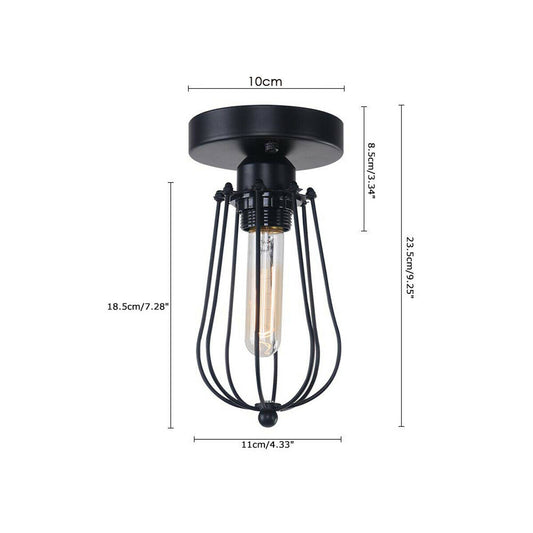 Vintage Hallway Ceiling Light, Black Semi-Flush Mount Basket Cage Bedroom Living Room~2142 - LEDSone UK Ltd