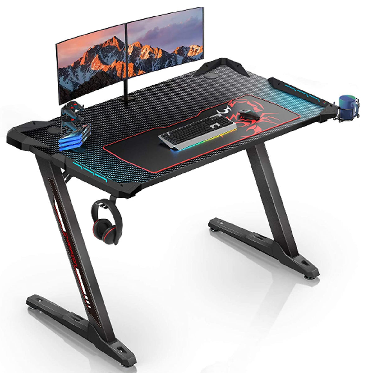 vanspace 47 inch ergonomic gaming desk with rgb led light