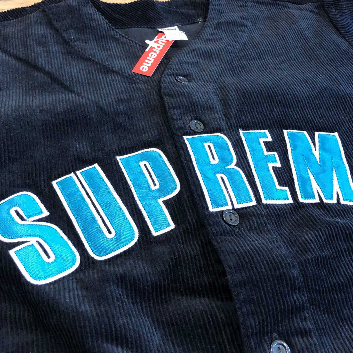 supreme corduroy baseball jersey white