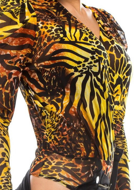 yellow leopard bodysuit