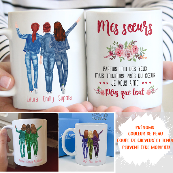 Mug Personnalisé Sœurs Ou Meilleures Amies Loin Des Yeux Tescadeaux 