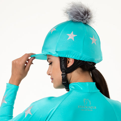 turquoise pom pom hat silk and baselayer 