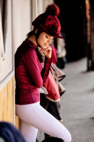 Cranberry Dapple pom pom hat silk and baselayer