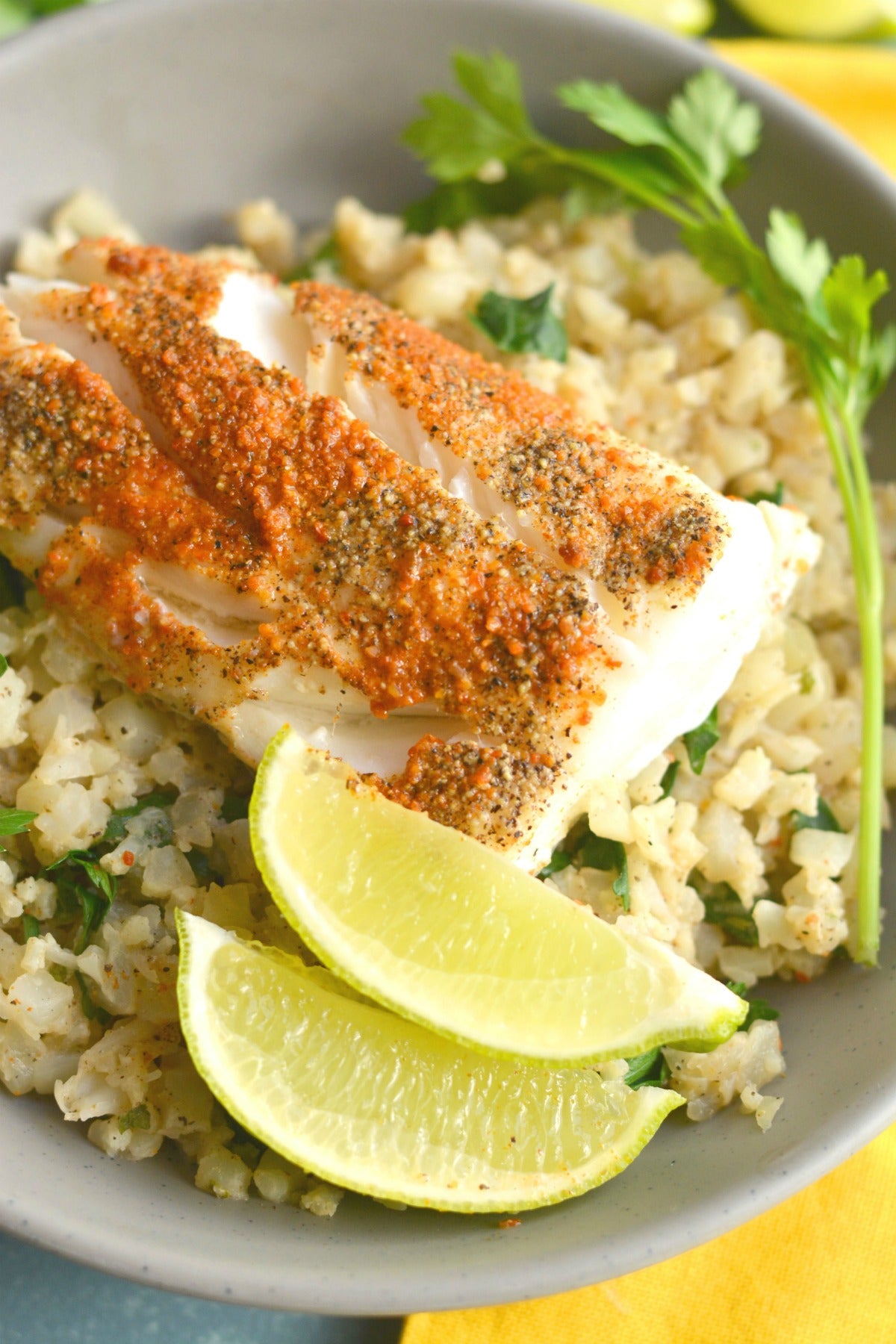 fish cauliflower rice