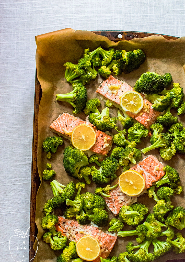 Roasted garlic salmon broccoli