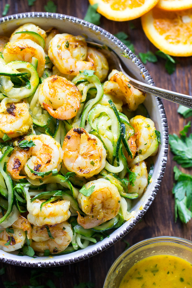 citrus grilled shrimp zoodles