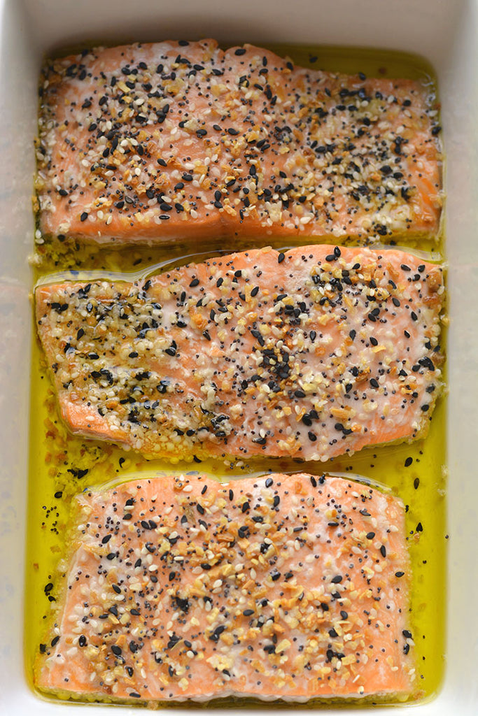 Everything Bagel Salmon recipe in pan