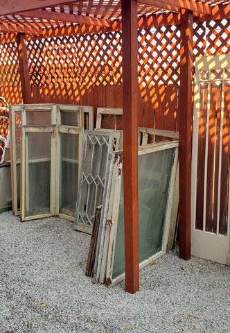 Vintage windows in a varitey of sizes in our Salvage Yard