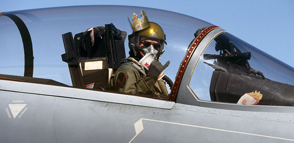 f-15 pilot wearing burger king crown