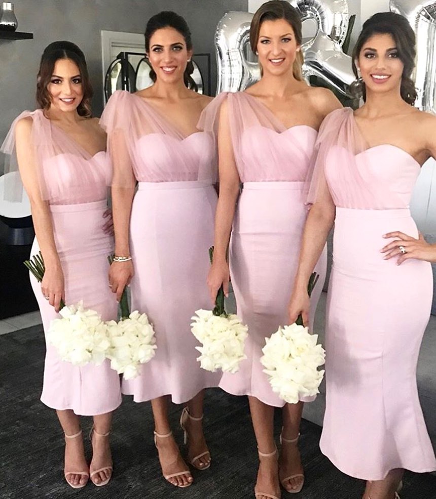 one shoulder mermaid bridesmaid dresses