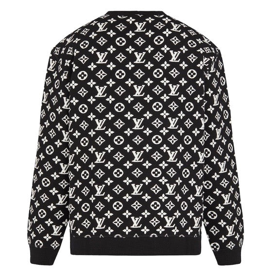 Louis Vuitton Full Monogram Jacquard Crew Neck Jumper (Black/White) | Moretti Menswear