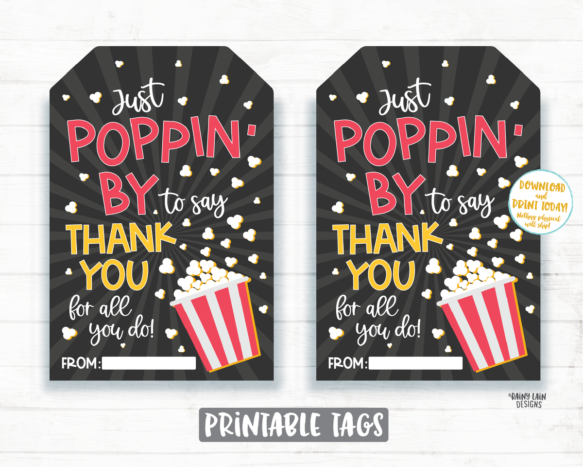 Popcorn Thank You Tag Popping by tag teacher, staff, employee apprecia