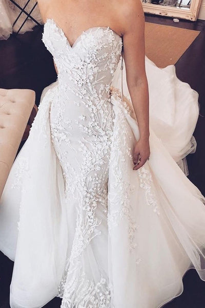 mermaid style wedding dress with detachable train