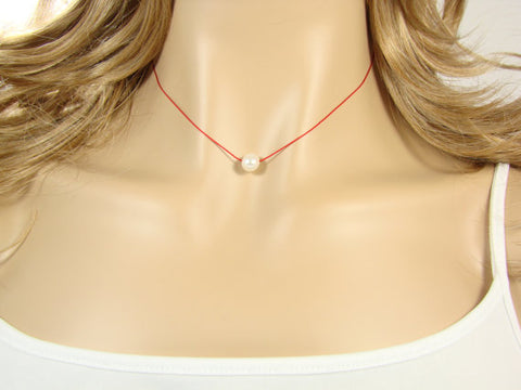 Collar de cordon rojo con perla natural