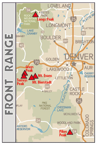 Front Range Map of Colorado's Fourteeners