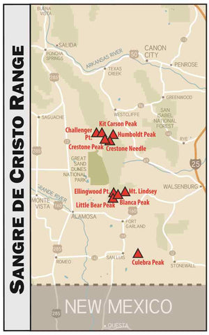 Sangre de Cristo Range Map, Colorado's Fourteeners