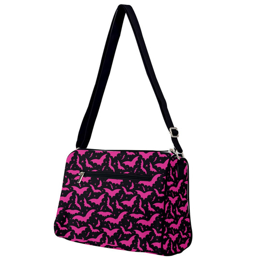 Bats and Stars Black, Hot Pink Double Compartment Purse