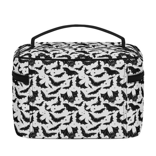 Batty Bats 2023 Gothic White with Black Faux Leather Cosmetic Makeup Bag