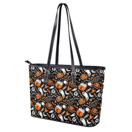 Trick or Treat Orange Faux Leather Tote Bag