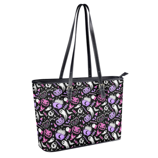 Trick or Treat Pink, Lavender Faux Leather Tote Bag