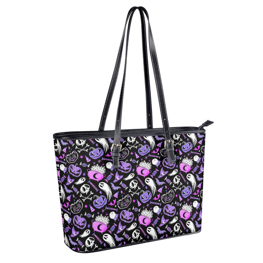 Trick or Treat Purple, Orchid Faux Leather Tote Bag