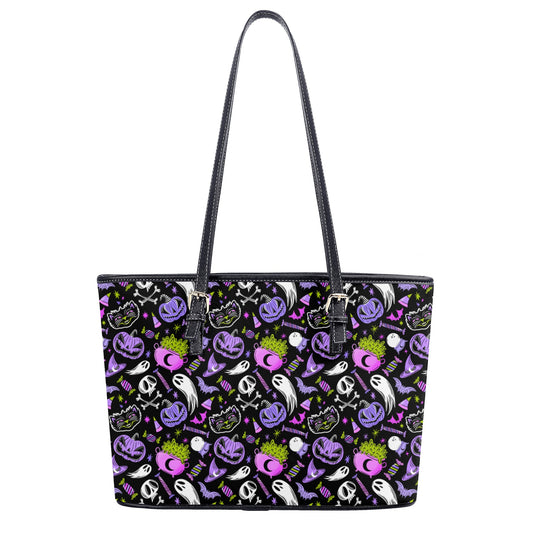 Trick or Treat Purple, Orchid, Chartreuse Faux Leather Tote Bag