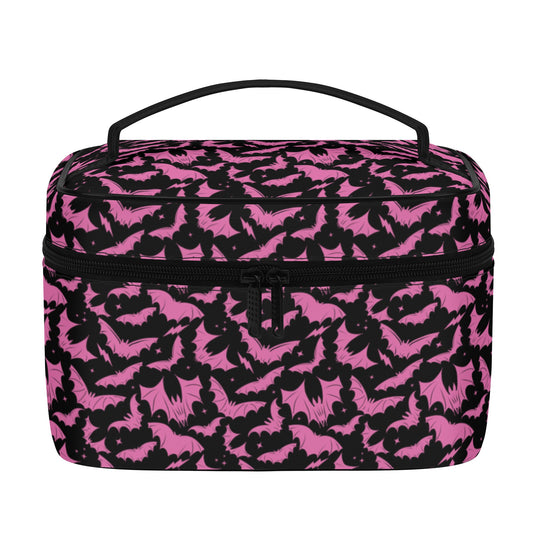 Batty Bats 2023 Gothic Black Bubblegum Pink Faux Leather Cosmetic Makeup Bag