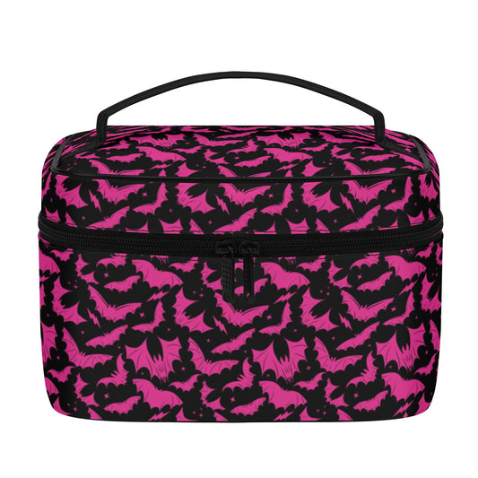 Batty Bats 2023 Gothic Black Hot Pink Faux Leather Cosmetic Makeup Bag