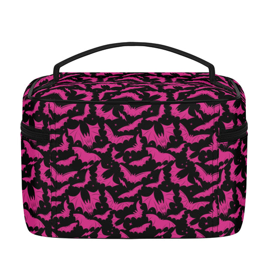 Batty Bats 2023 Gothic Black Hot Pink Faux Leather Cosmetic Makeup Bag