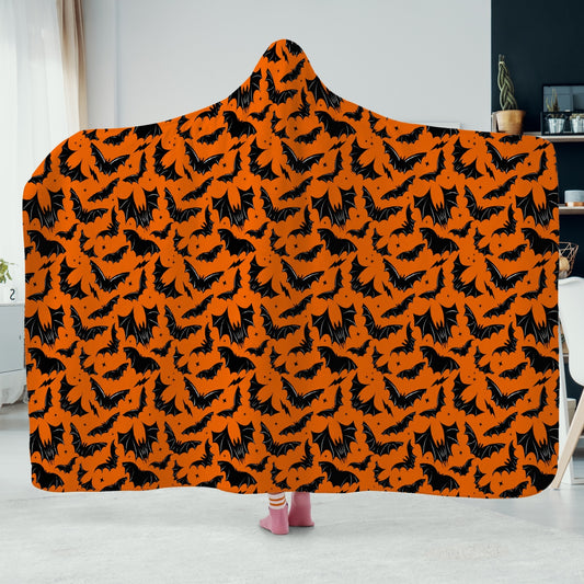 Batty Bats 2023 Orange with Black Bats White Hooded Blanket