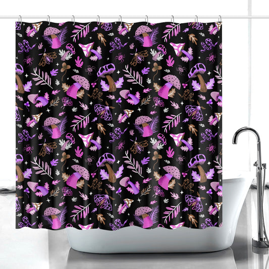 Midnight Mushrooms 2022 Magenta Fawn Mushroomcore Cottagecore Witchy Shower Curtain