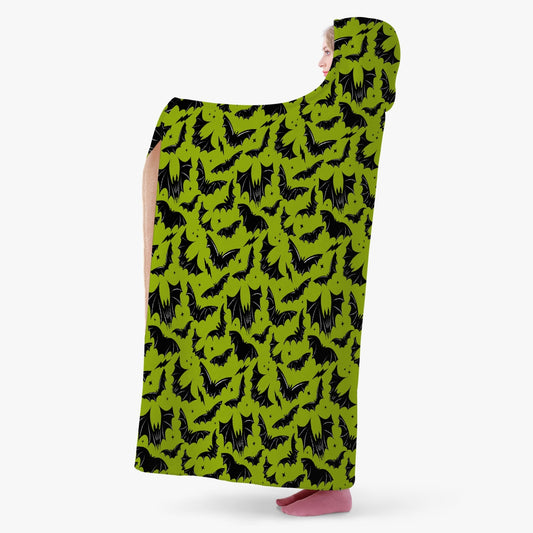 Batty Bats 2023 Chartreuse with Black Bats White Hooded Blanket
