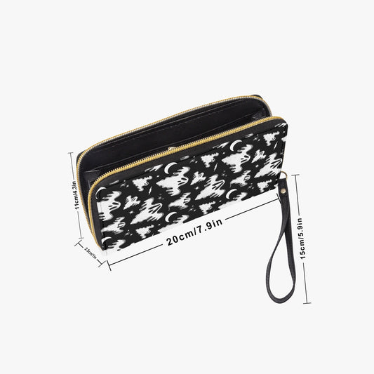 Graveyard Ghosts Black, White Faux Leather Wristlet Clutch Wallet