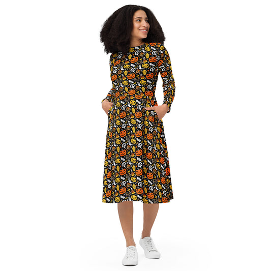 The Creeps One Long Sleeve Midi Dress with Pockets