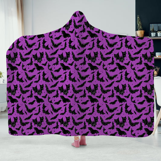 Batty Bats 2023 Orchid with Black Bats White Hooded Blanket