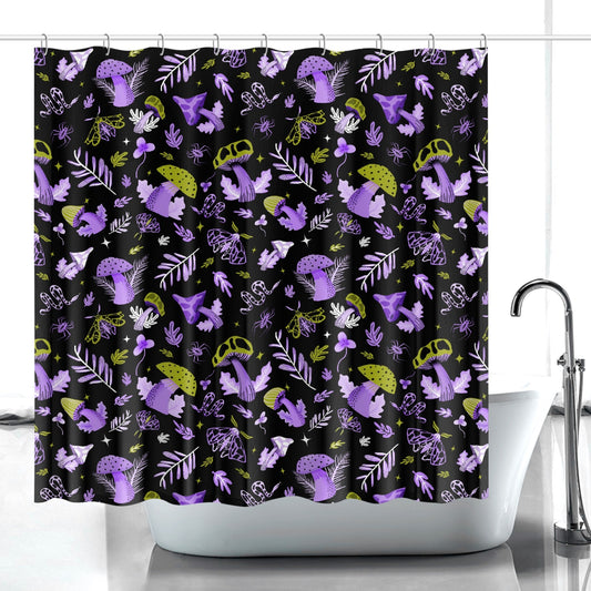 Midnight Mushrooms 2022 Purple, Chartreuse Mushroomcore Cottagecore Witchy Shower Curtain
