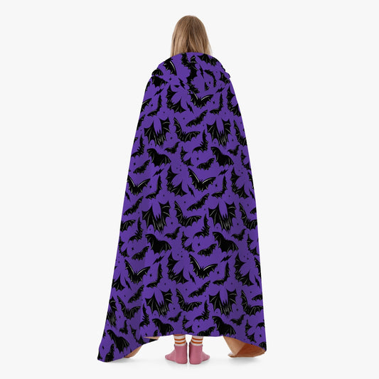 Batty Bats 2023 Purple with Black Bats White Hooded Blanket