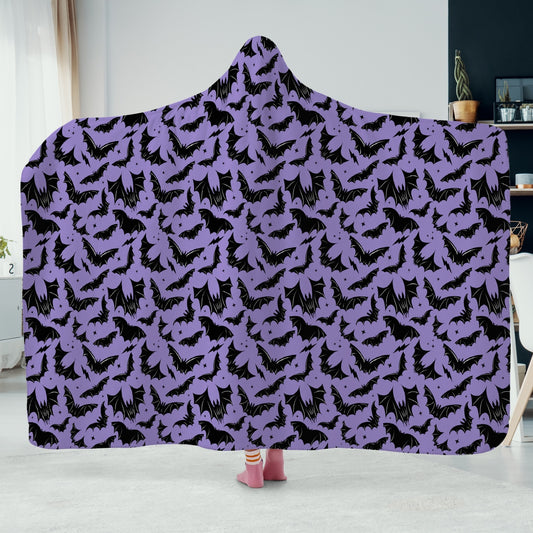 Batty Bats 2023 Lavender with Black Bats White Hooded Blanket