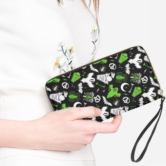 Graveyard Ghouls Black, White, Green Faux Leather Wristlet Clutch Wallet