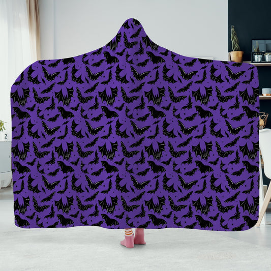 Batty Bats 2023 Purple with Black Bats White Hooded Blanket