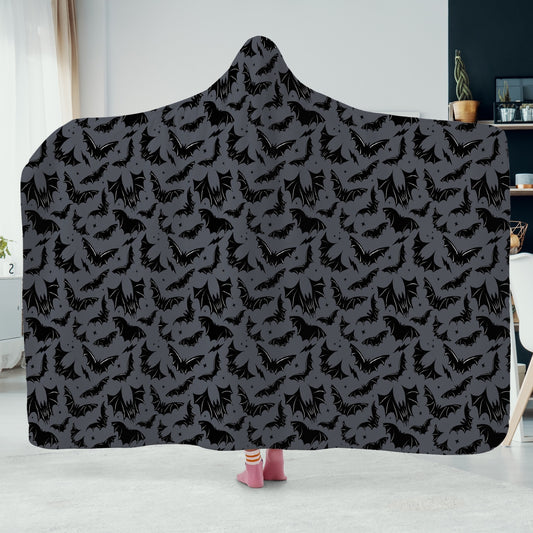 Batty Bats 2023 Gray with Black Bats White Hooded Blanket