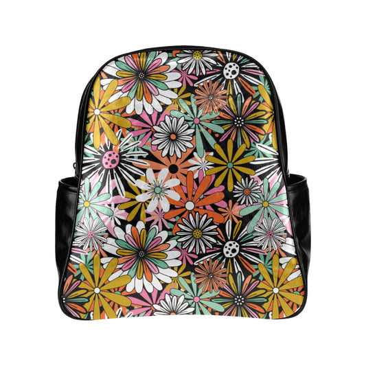 Groovy Flowers Hippie Faux Leather Backpack Bag