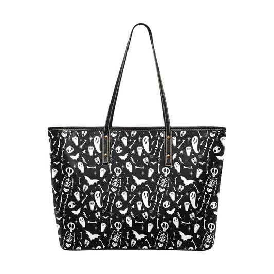 Dearly Departed 2020 Black, White Spooky Faux Leather Tote Bag