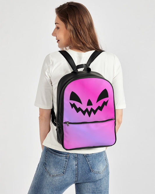 Happy Jack-O-Lantern Face Pink Purple Gradient Classic Faux Leather Backpack