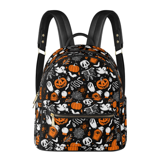 Everything Halloween 2022 Black, White, Orange Faux Leather Mini Backpack Purse