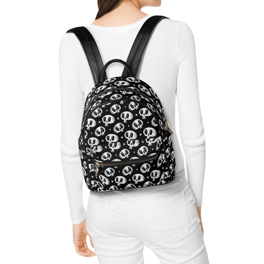 Skully 2023 Black, White Faux Leather Mini Backpack Purse