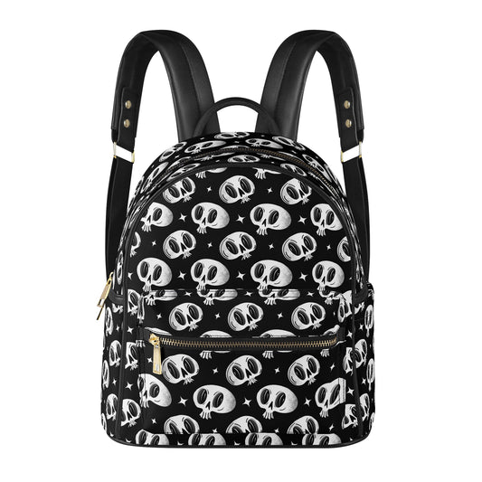 Skully 2023 Black, White Faux Leather Mini Backpack Purse